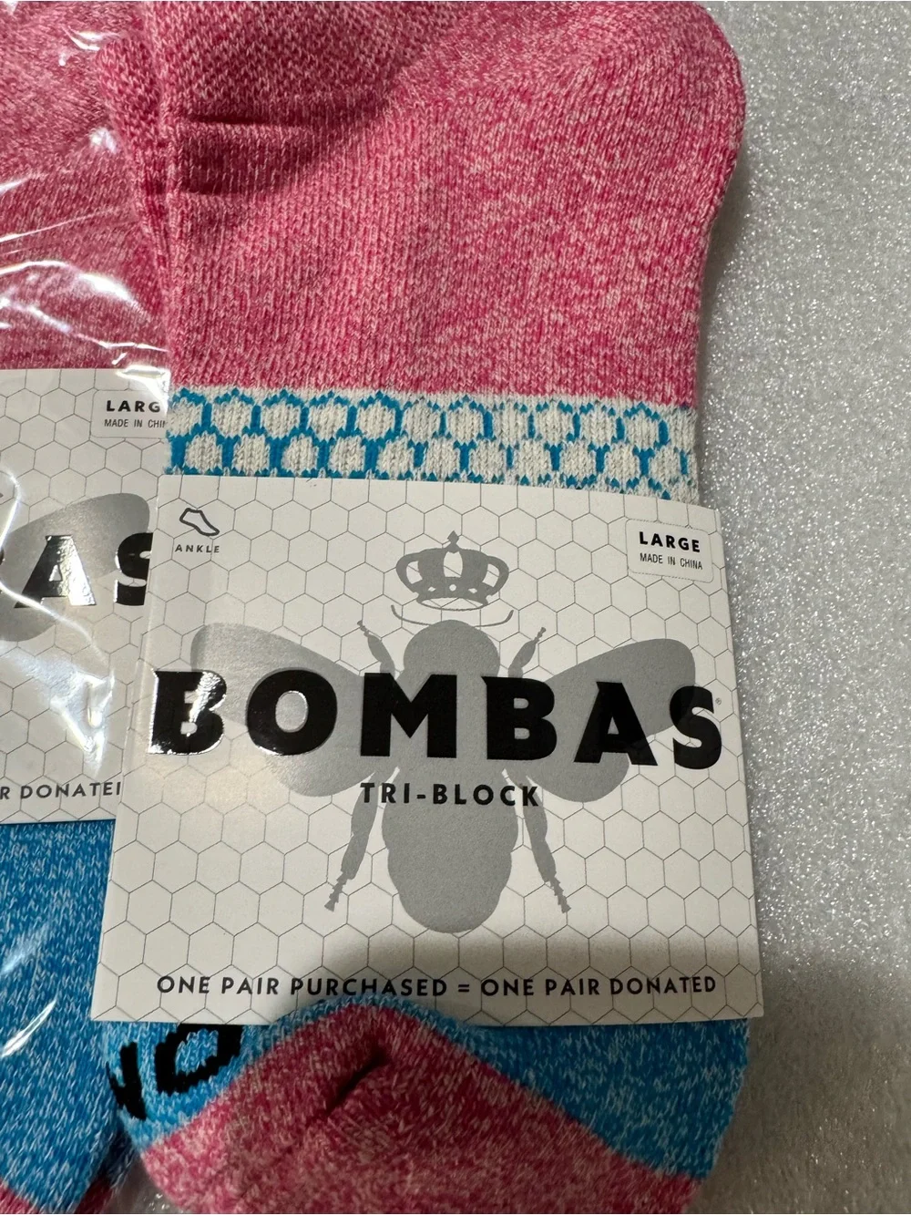 Bombas Pink & Blue Ankle Large Socks (3 Pack) NWT